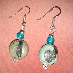 Blue Turquoise Gem Stone Earrings KATTA Handmade Boho Bohemian Hippie Gemstone
